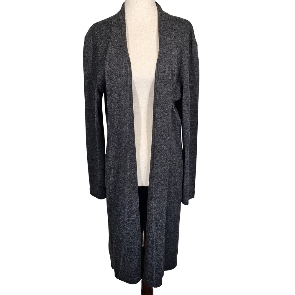 Vintage Jones New York Cardigan Sweater Womens Large Gray Open Front Knit Duster